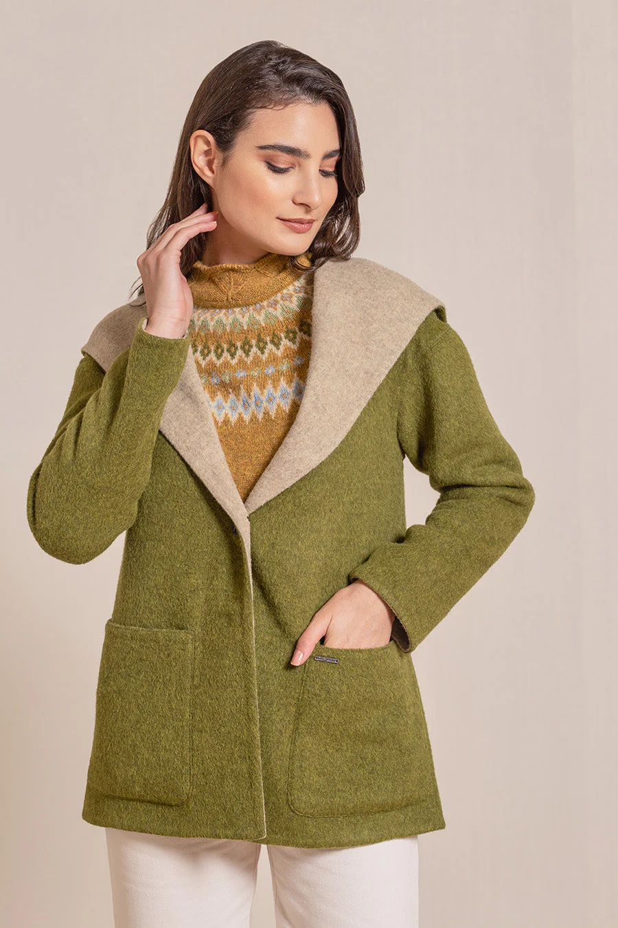 Vancouver Coat Baby Alpaca Color Avocado&Arena