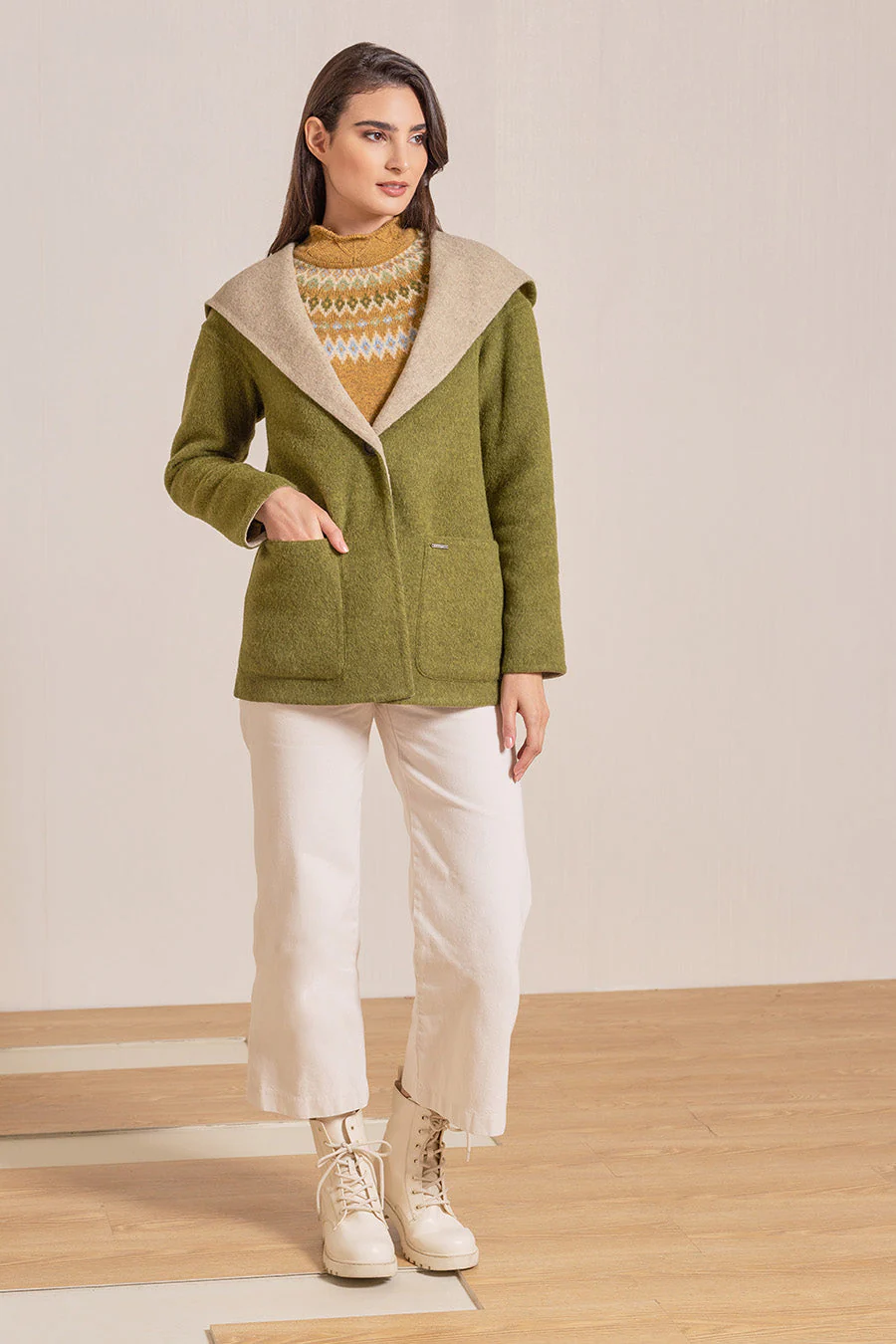 Vancouver Coat Baby Alpaca Color Avocado&Arena - Image 3