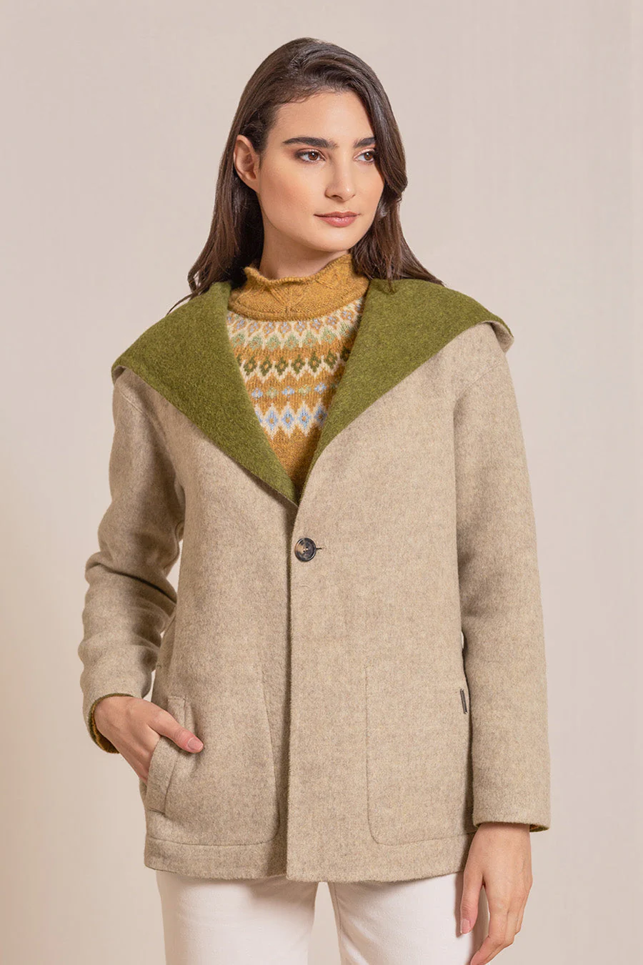 Vancouver Coat Baby Alpaca Color Avocado&Arena - Image 5