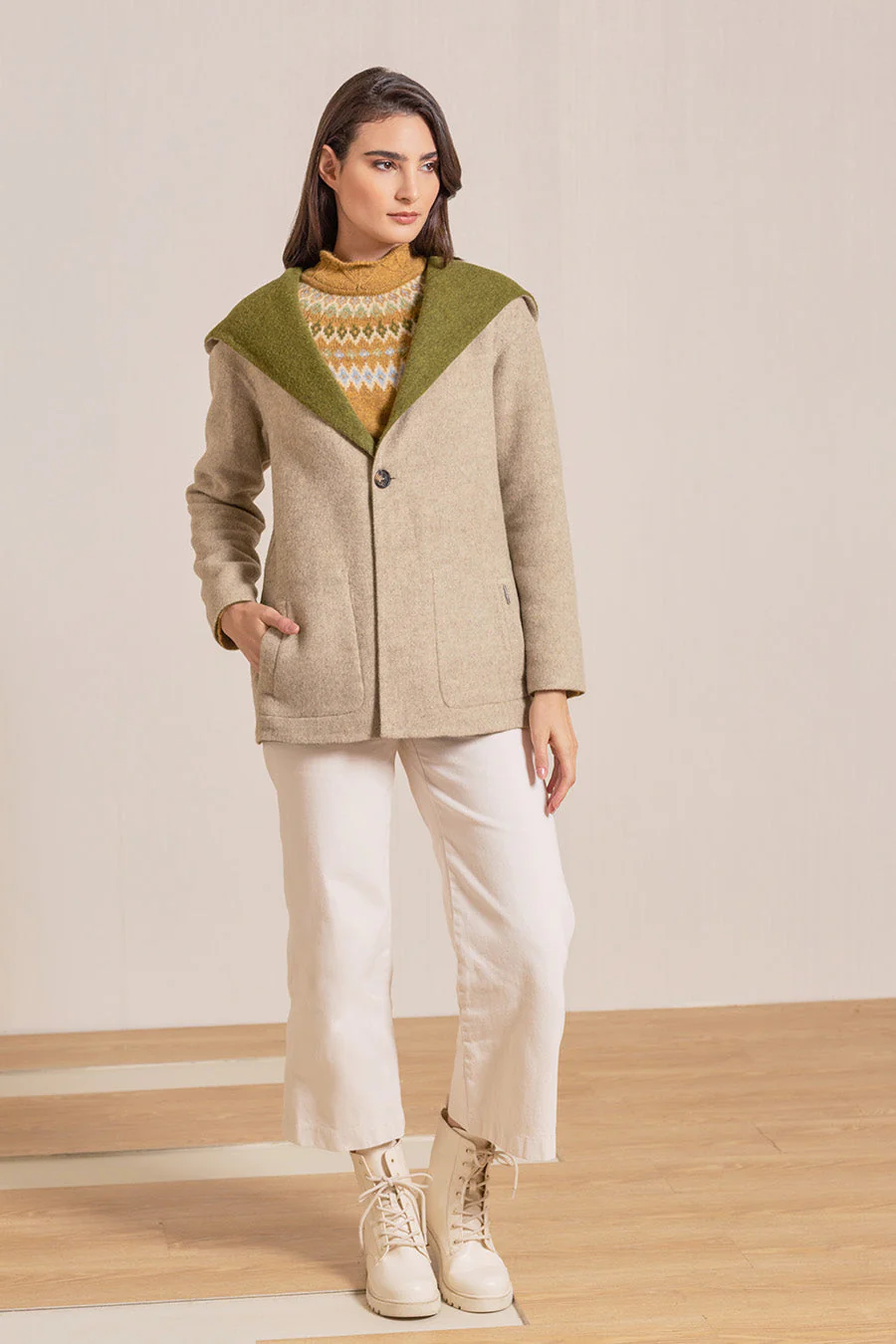 Vancouver Coat Baby Alpaca Color Avocado&Arena - Image 7