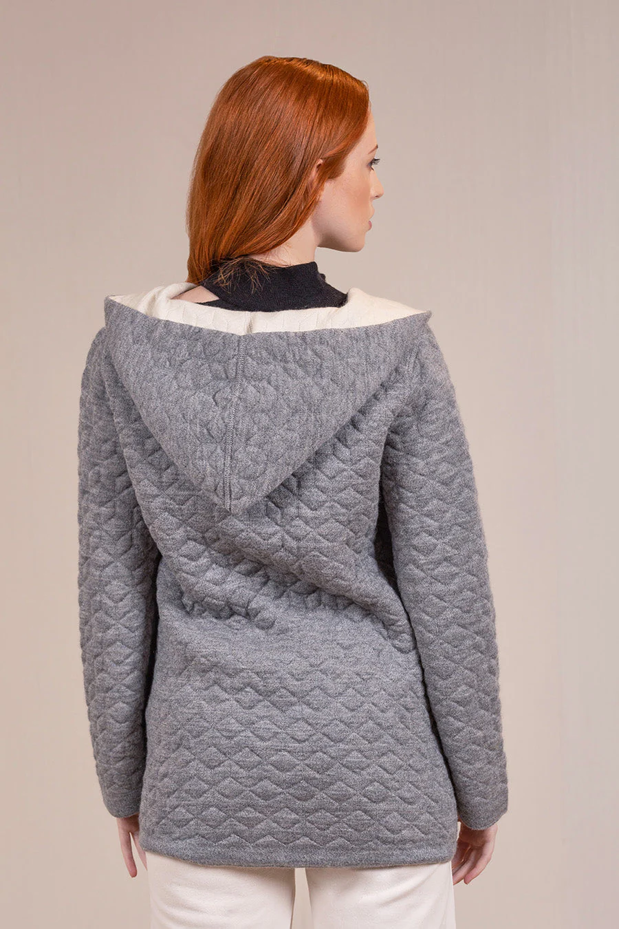 Varsovia Cardigan Baby Alpaca & Cotton Color Smoke & Ecru - Image 2