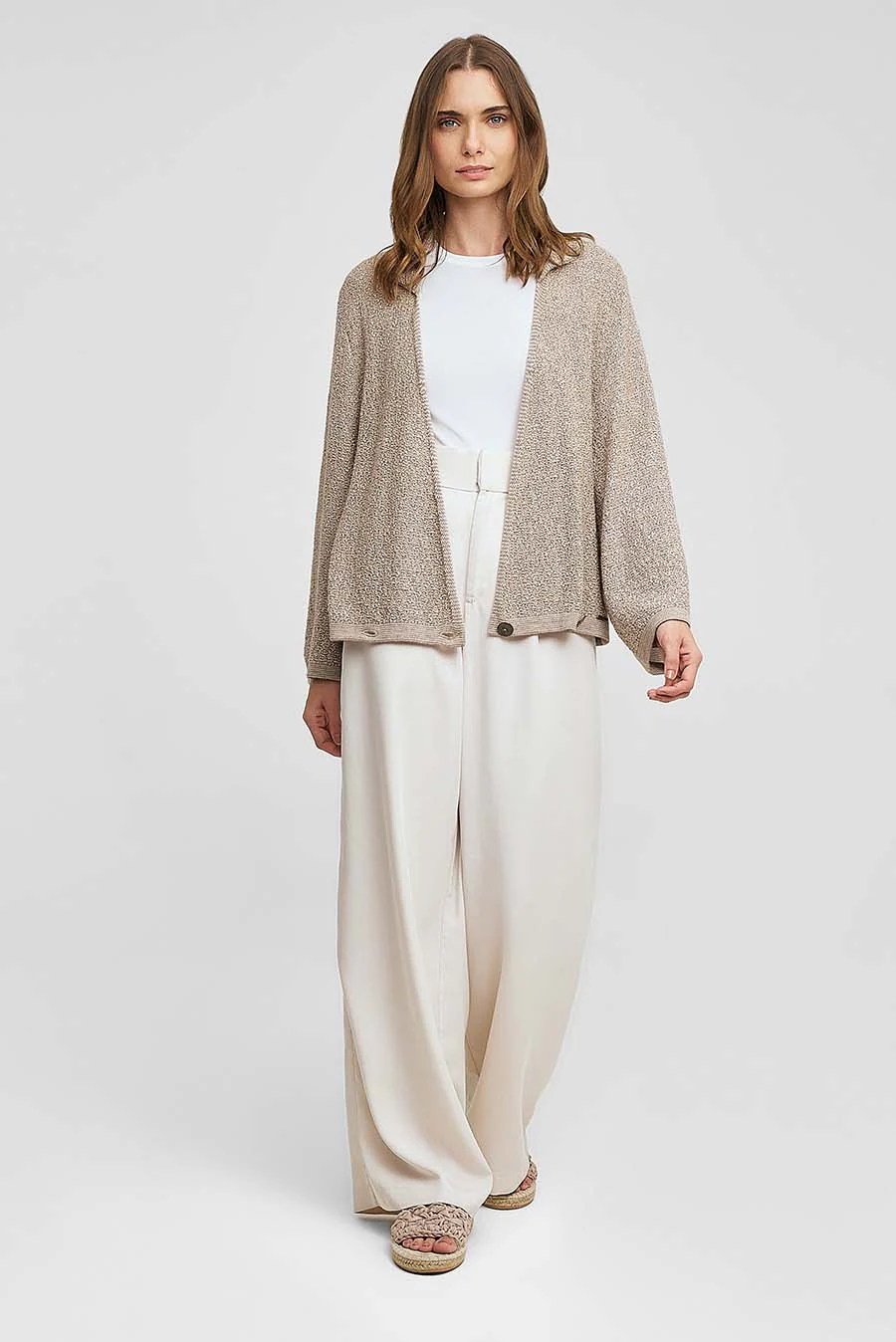 Weave Cardigan Cotton & Baby Alpaca Color Beige - Image 4