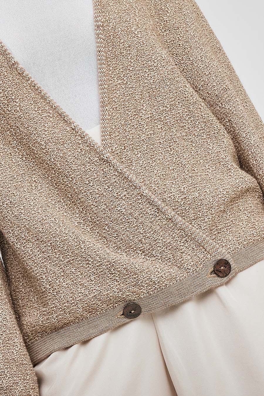 Weave Cardigan Cotton & Baby Alpaca Color Beige - Image 5