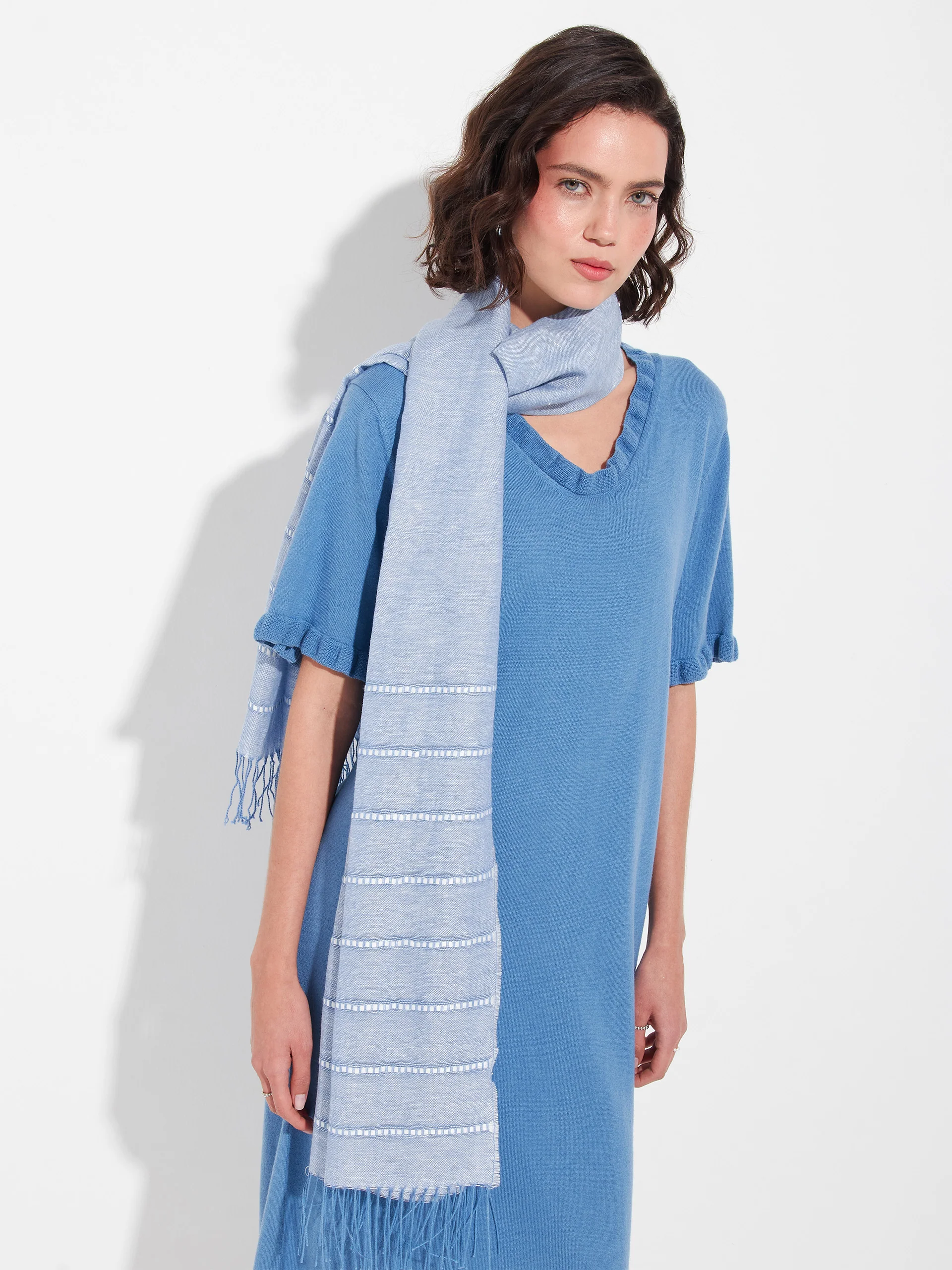 Zabila Shawl Linen Color Sky Blue - Image 3